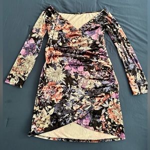 Long sleep floral asymmetrical mini dress